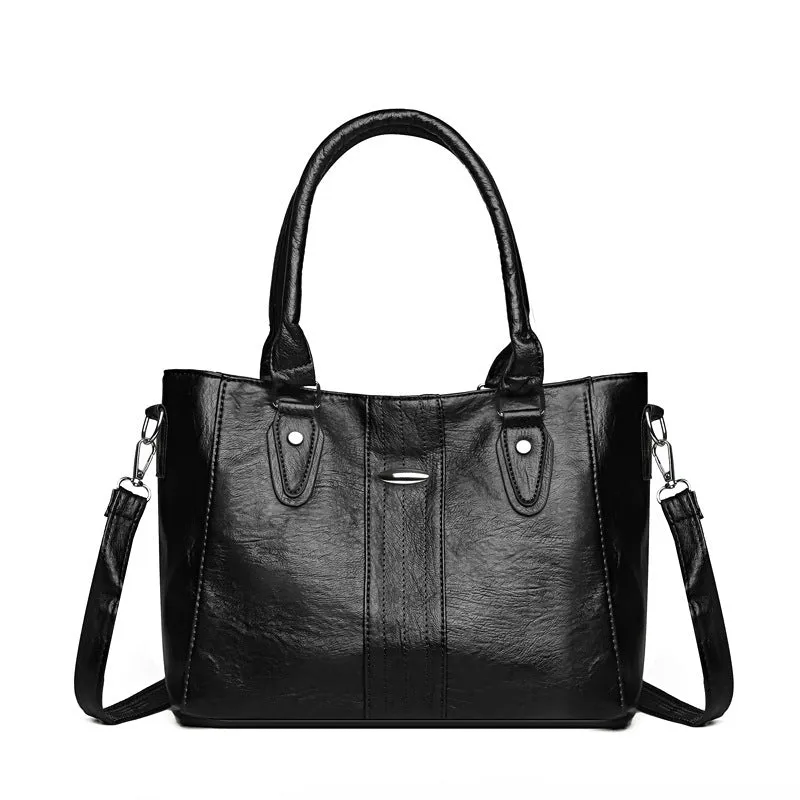 Women's soft PU casual shoulder bag in dark gray with simple design