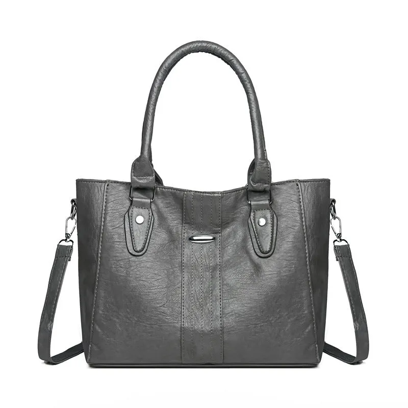 Women's soft PU casual shoulder bag in dark gray with simple design