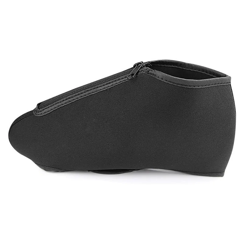 Black neoprene outdoor ice skate blade cover for short track skating with Velcro and zipper