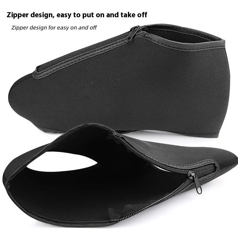 Black neoprene outdoor ice skate blade cover for short track skating with Velcro and zipper