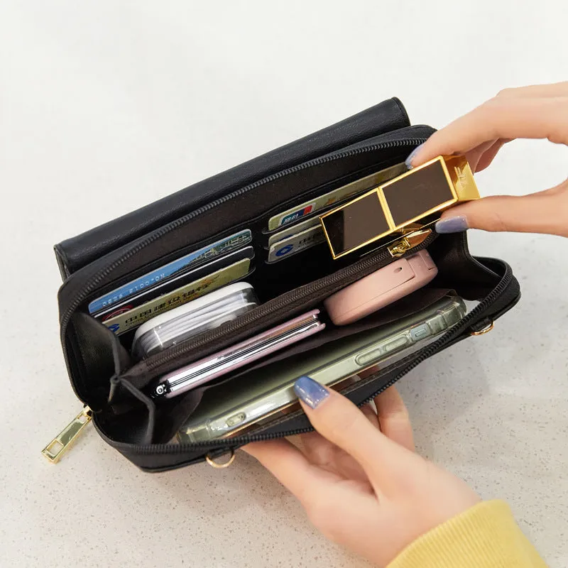 Touch screen phone bag crossbody anti-theft swiping long wallet in PU leather, 20.5x5x12 cm, available in multiple colours