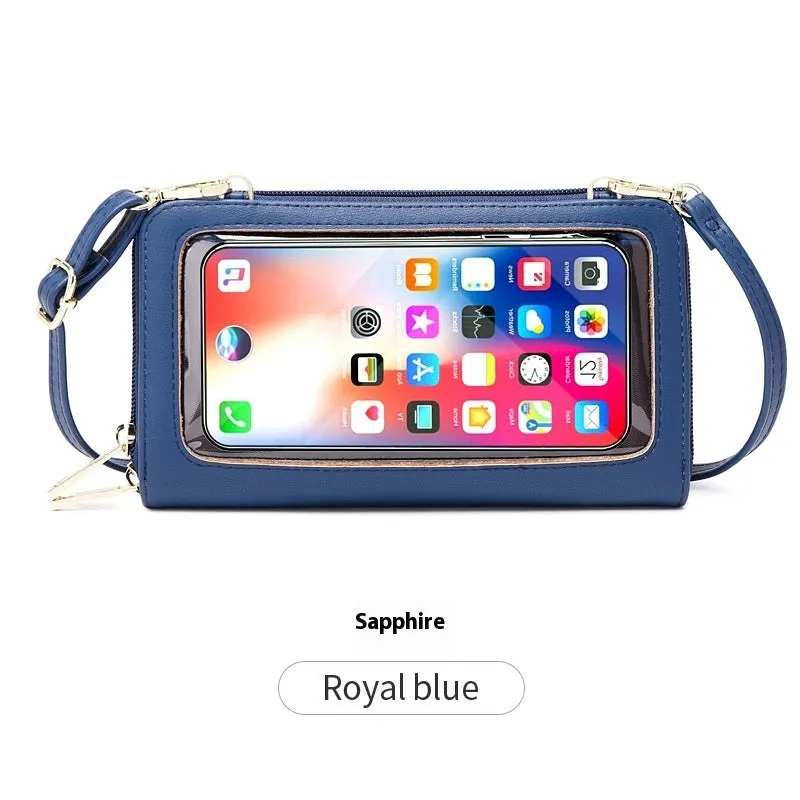 Touch screen phone bag crossbody anti-theft swiping long wallet in PU leather, 20.5x5x12 cm, available in multiple colours