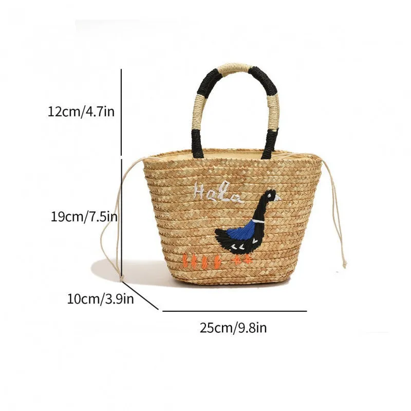 Women's hand-woven straw vegetable basket shoulder tote bag in khaki