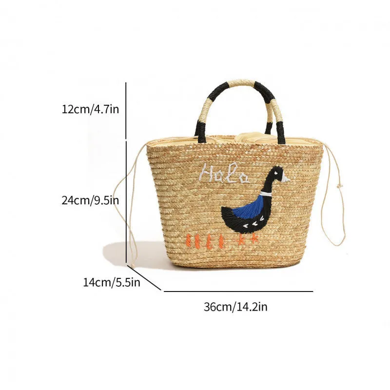 Women's hand-woven straw vegetable basket shoulder tote bag in khaki