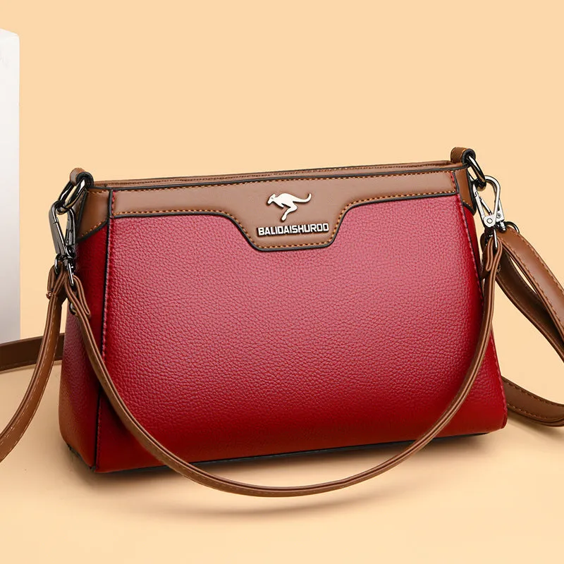One shoulder soft PU small square stitching women's cross-body bag in black with contrast colour details and double strap