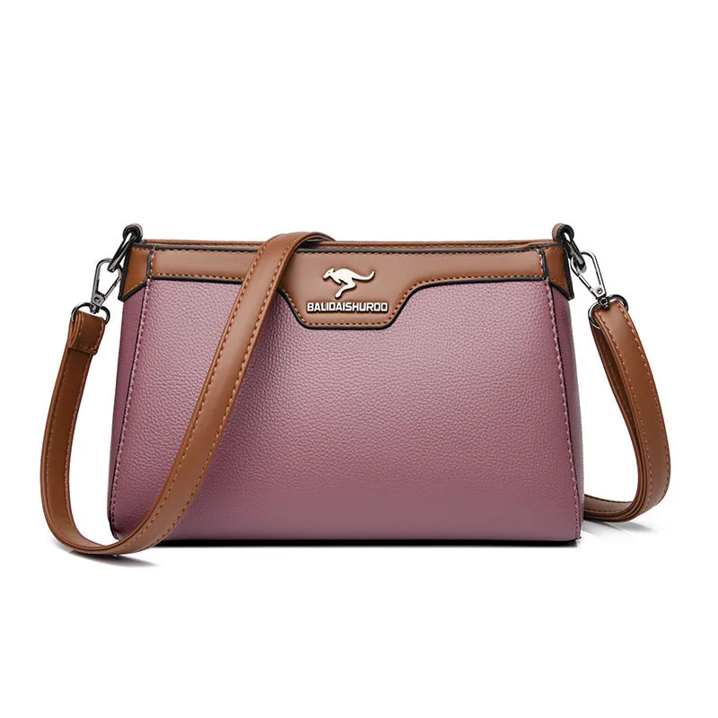 One shoulder soft PU small square stitching women's cross-body bag in black with contrast colour details and double strap
