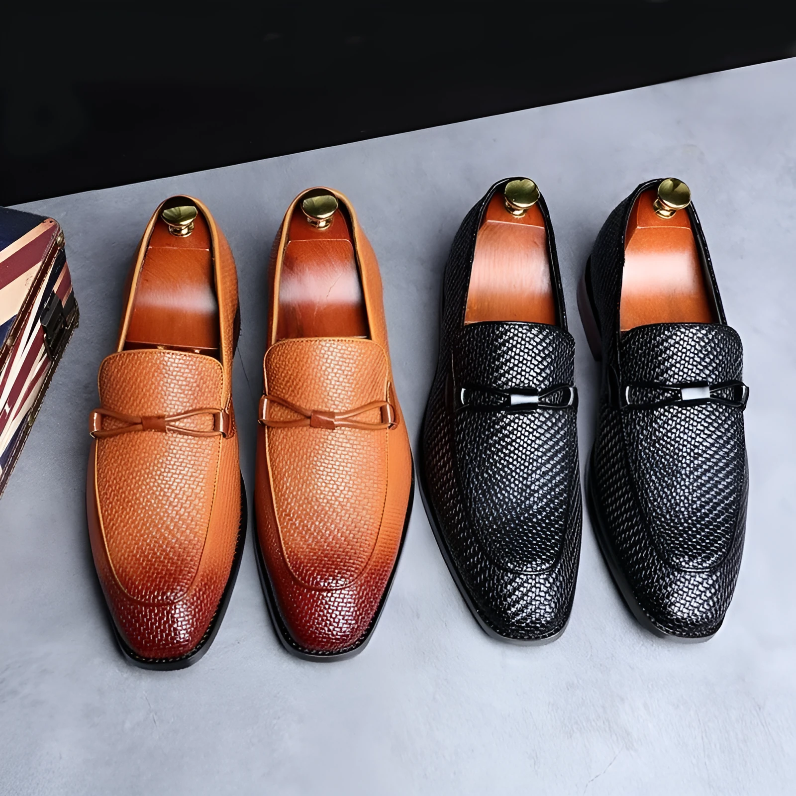 Big Yards men leather shoes solid colour black plain toe cow split leather oversleeve style