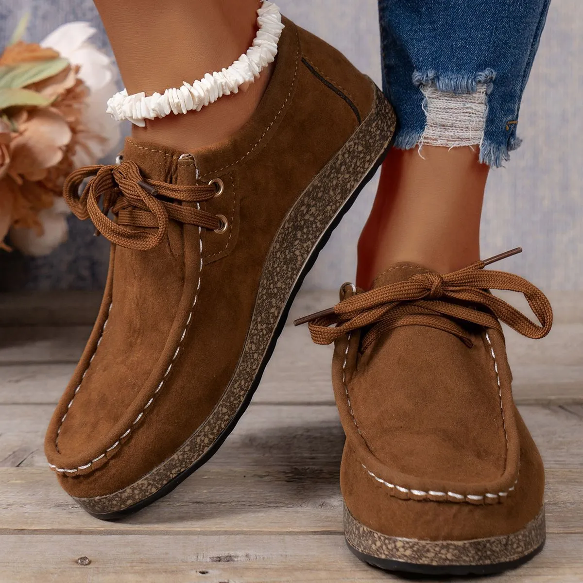 Plus size women's flat slip-on casual shoes with elastic band, round toe, PU upper, available in multiple colours