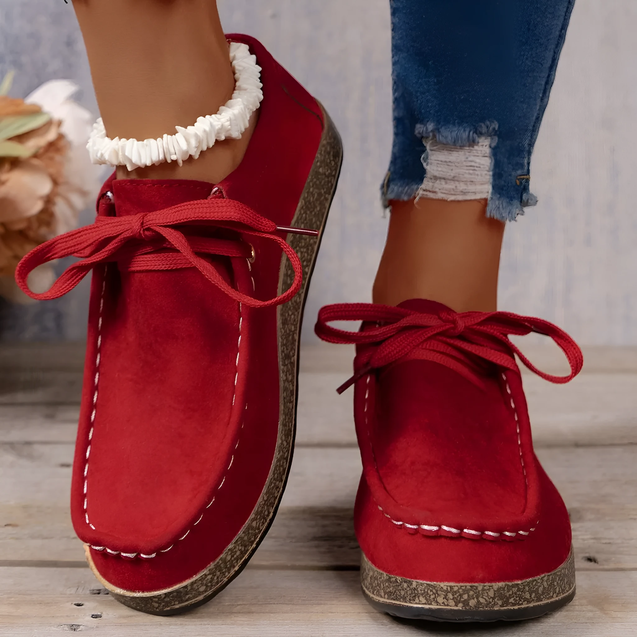 Plus size women's flat slip-on casual shoes with elastic band, round toe, PU upper, available in multiple colours