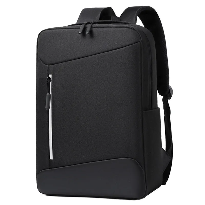 Men's black waterproof Oxford cloth business backpack with curved straps and 20-35L capacity.
