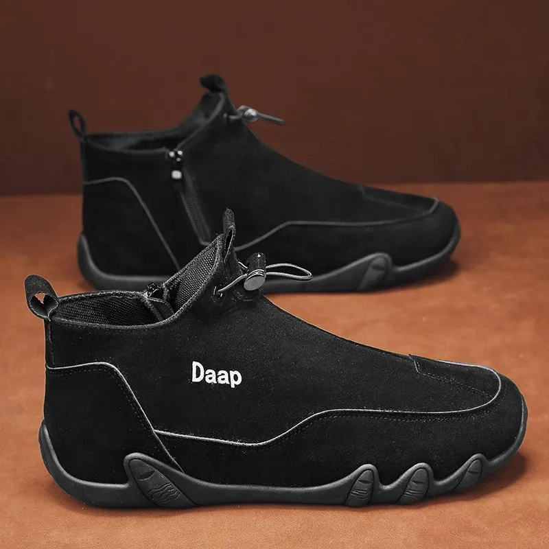 Octopus labor protection non-slip leather shoes black MS73 high-top round toe rubber sole for men sizes 39-44