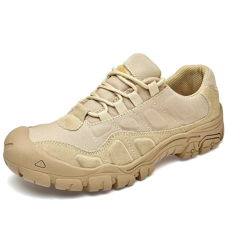 Non-slip breathable canvas hiking shoes in black with rubber sole and low top design