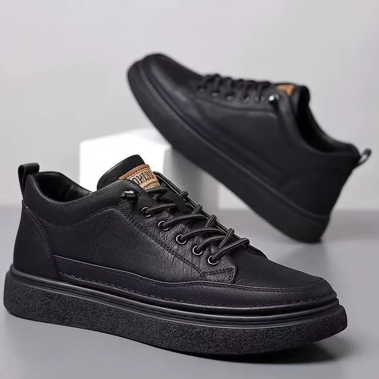 Men's black sports casual loafers with artificial PU upper and sewing line detail