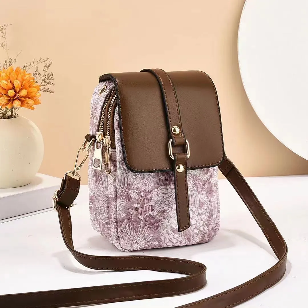 Women’s multi-compartment mobile phone bag in PU leather, bucket shape, 13x8x19cm, available in black