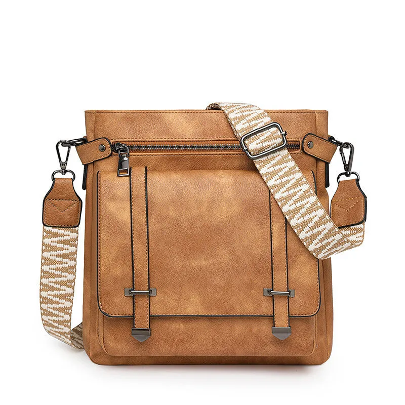 Women's PU large capacity multi-pocket bucket bag in two-tone coffee for leisure travel