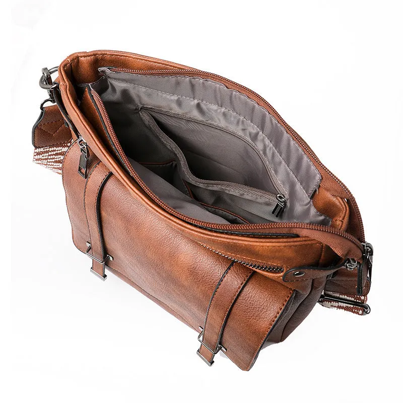 Women's PU large capacity multi-pocket bucket bag in two-tone coffee for leisure travel