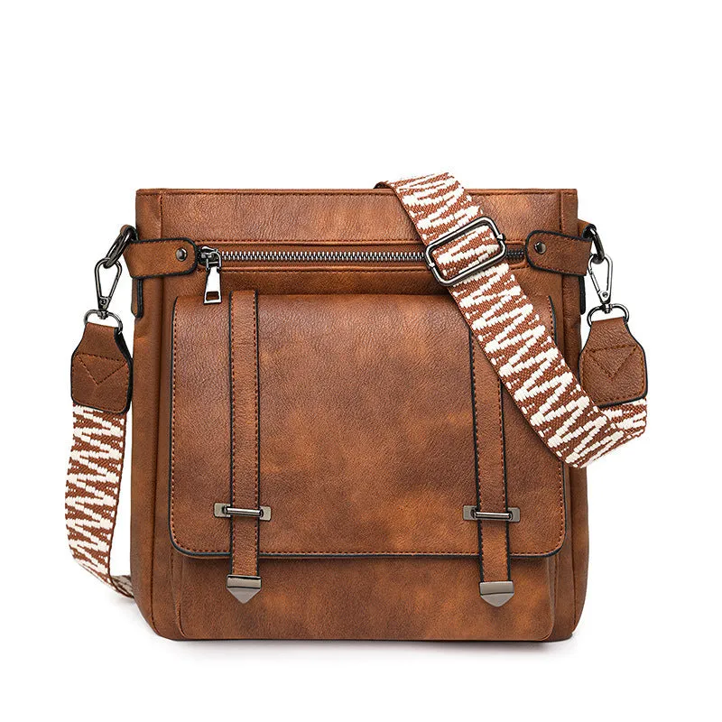 Women's PU large capacity multi-pocket bucket bag in two-tone coffee for leisure travel