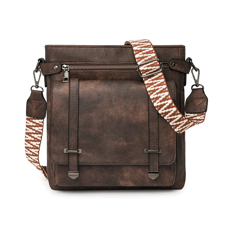 Women's PU large capacity multi-pocket bucket bag in two-tone coffee for leisure travel