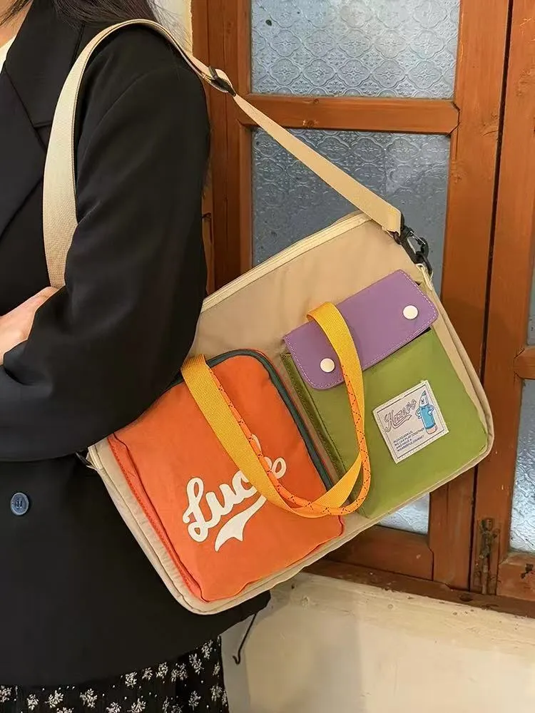 Japanese dopamine colour matching crossbody bag with grey contrast colour, waterproof nylon, and shoulder strap