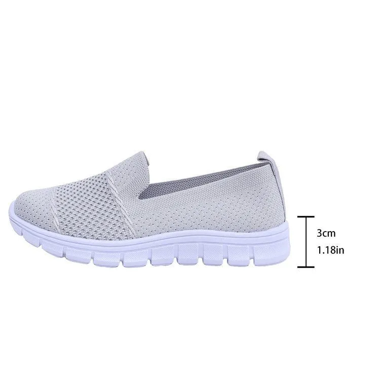 Women's mesh breathable flat casual shoes in solid colour with round toe and PVC sole
