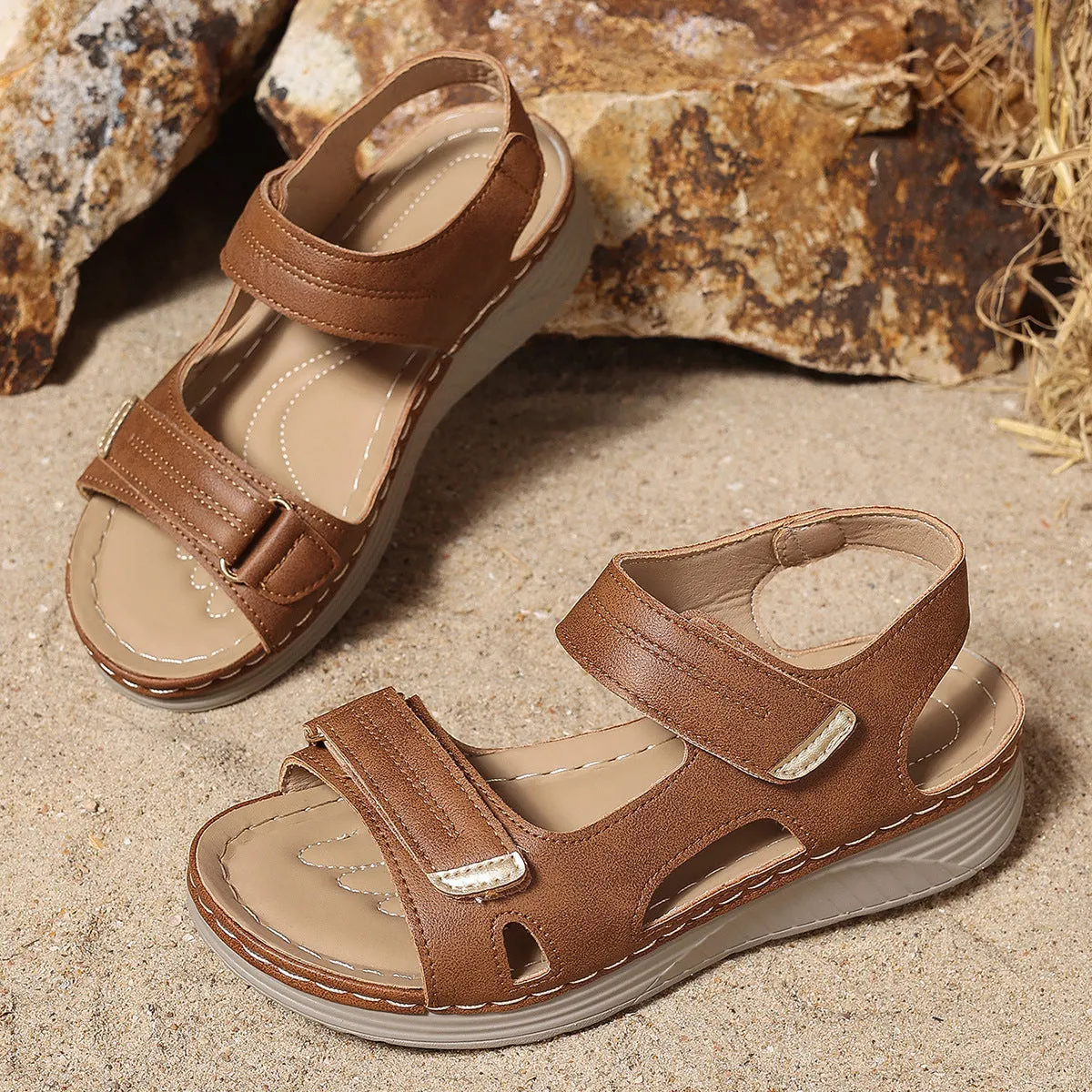 Plus size hollow-out wedge sandals with fish mouth toe in milky white