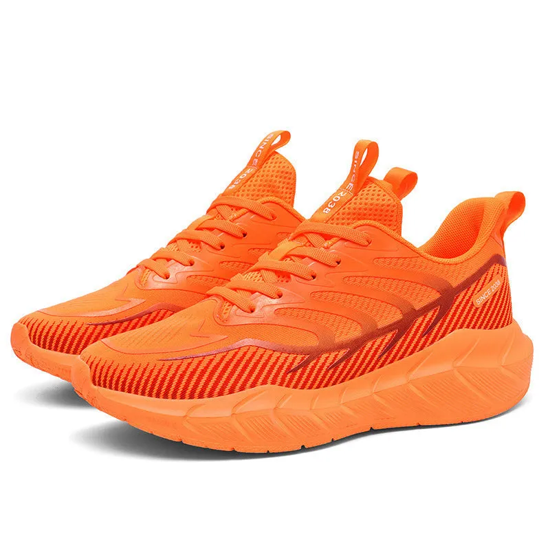 Men's low-top platform running sneakers with hollow-out synthetic leather upper and non-slip rubber sole in dark night black