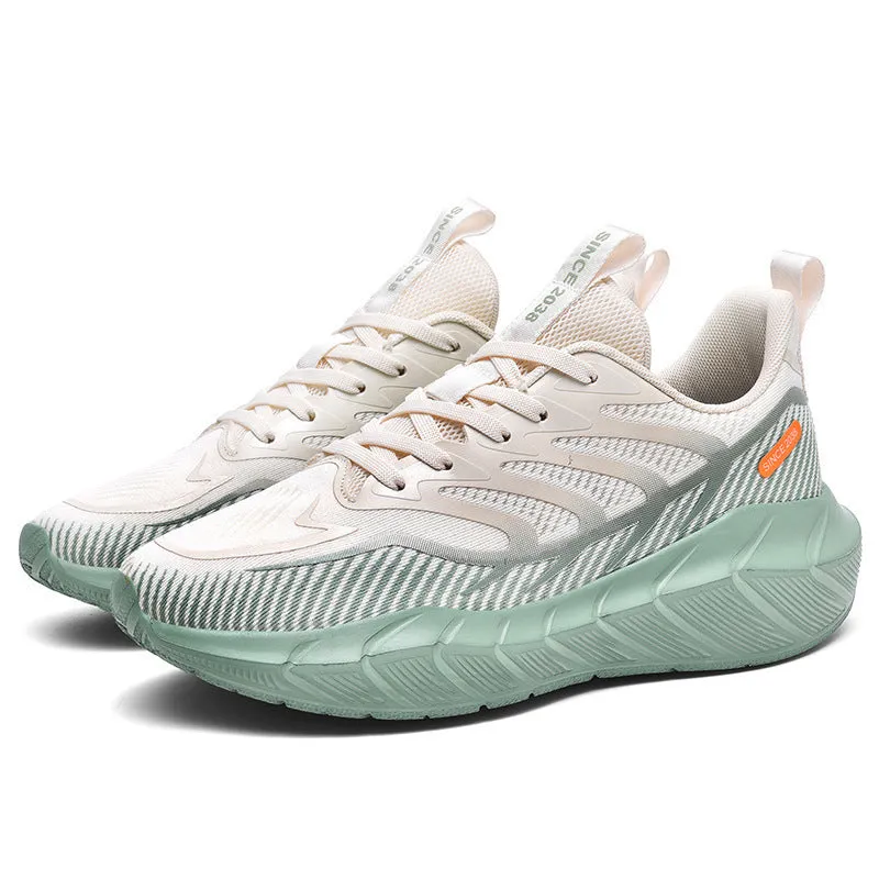 Men's low-top platform running sneakers with hollow-out synthetic leather upper and non-slip rubber sole in dark night black