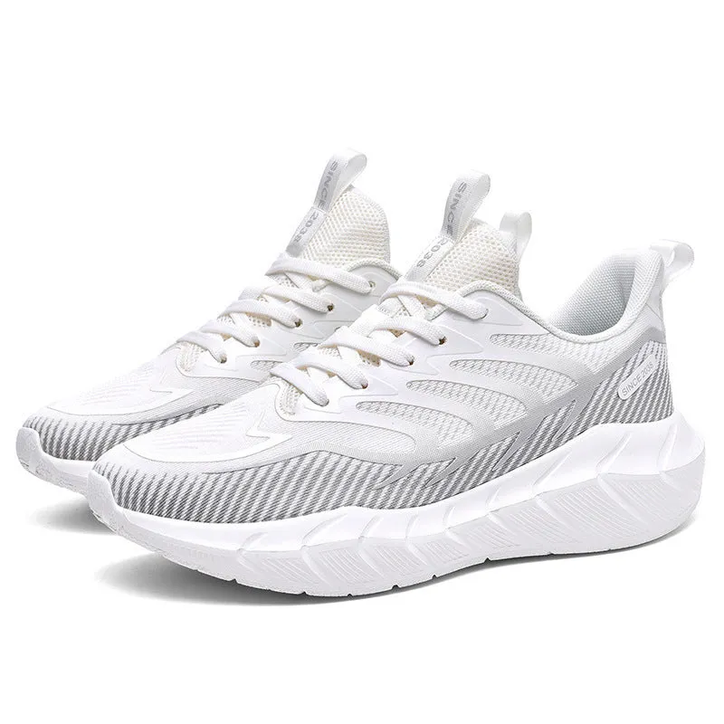 Men's low-top platform running sneakers with hollow-out synthetic leather upper and non-slip rubber sole in dark night black
