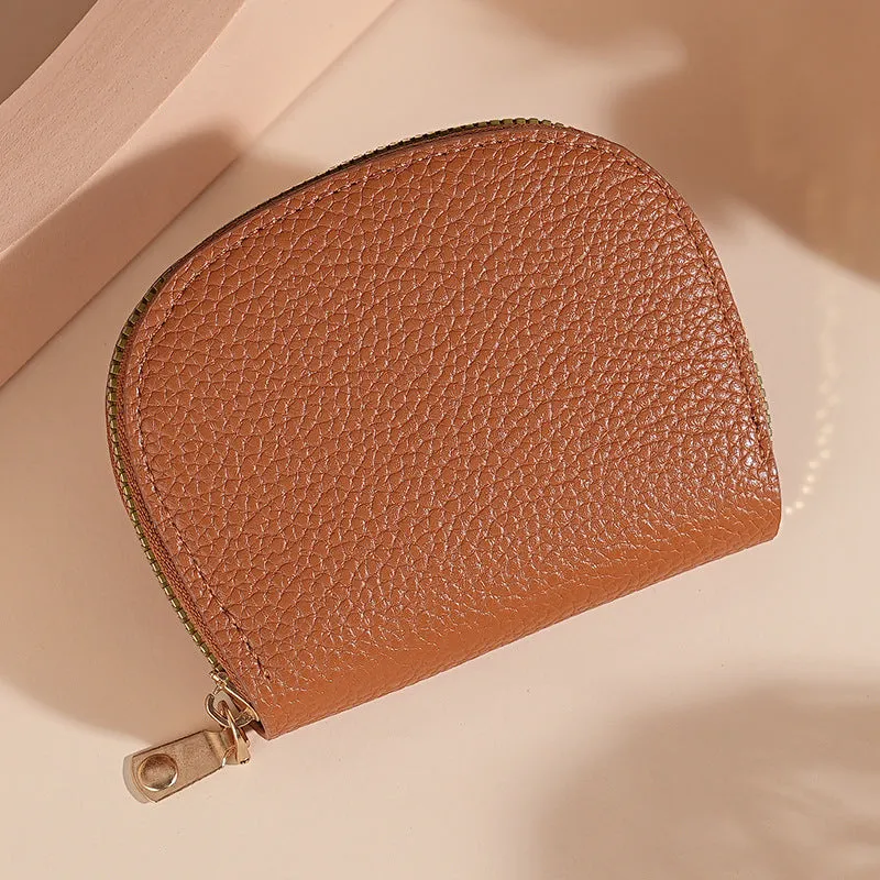 Ladies fashion shell card holder storage bag in PU leather, compact solid colour unisex design