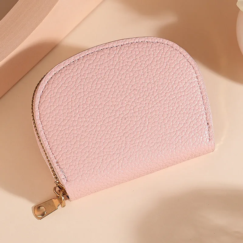 Ladies fashion shell card holder storage bag in PU leather, compact solid colour unisex design