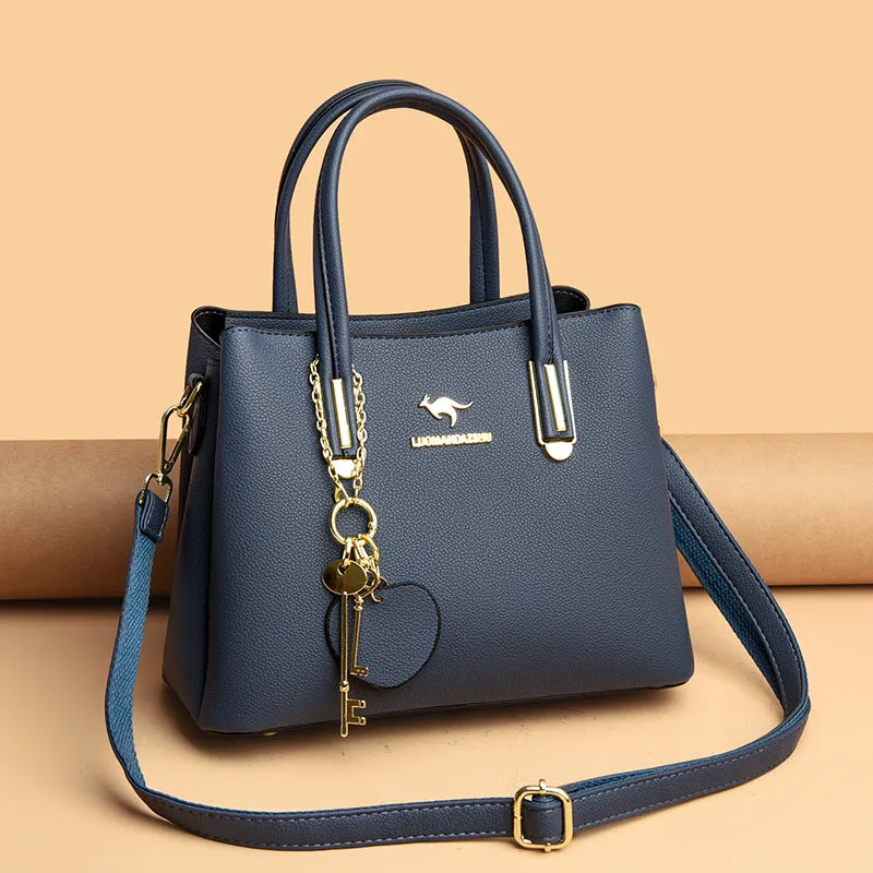 Large capacity women's bag with lychee texture, PU material, horizontal square shape, 28x22x12.5cm, available in six colours