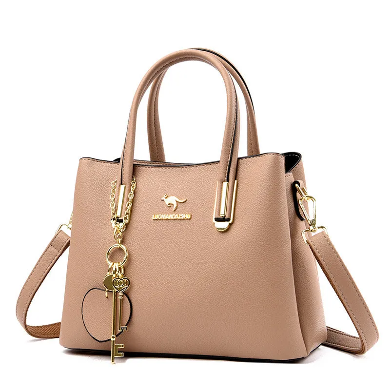 Large capacity women's bag with lychee texture, PU material, horizontal square shape, 28x22x12.5cm, available in six colours