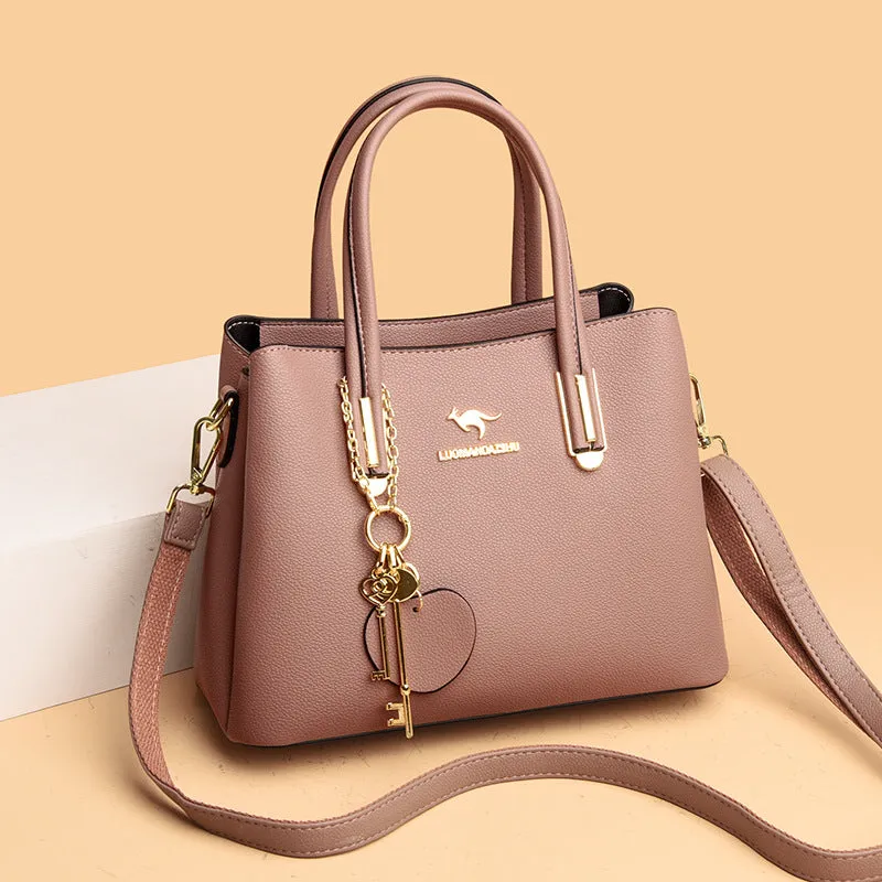Large capacity women's bag with lychee texture, PU material, horizontal square shape, 28x22x12.5cm, available in six colours