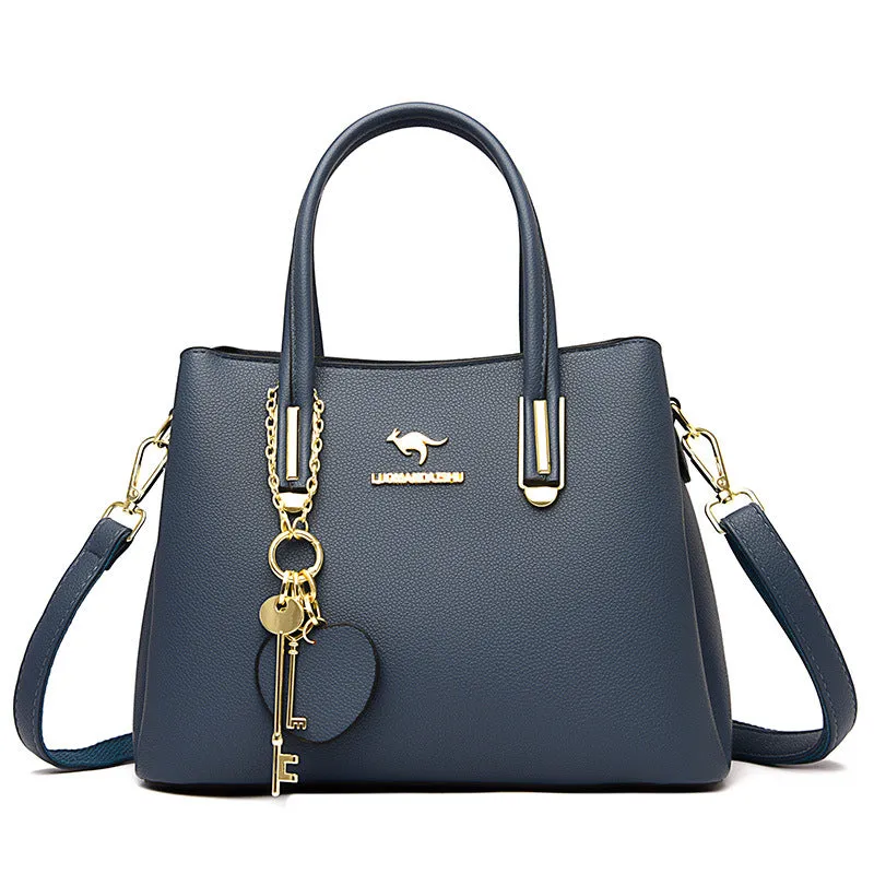 Large capacity women's bag with lychee texture, PU material, horizontal square shape, 28x22x12.5cm, available in six colours