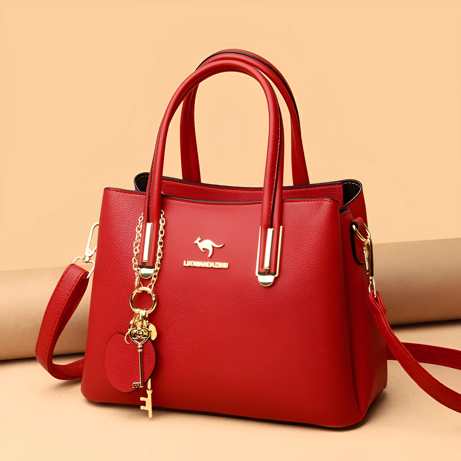 Large capacity women's bag with lychee texture, PU material, horizontal square shape, 28x22x12.5cm, available in six colours