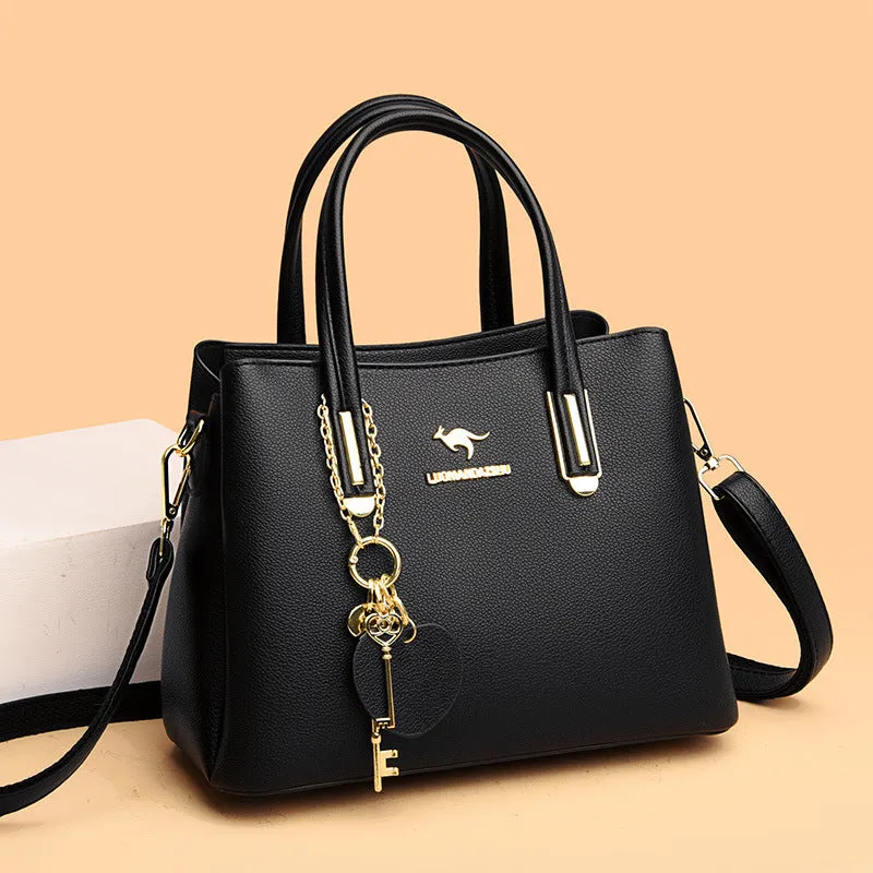 Large capacity women's bag with lychee texture, PU material, horizontal square shape, 28x22x12.5cm, available in six colours