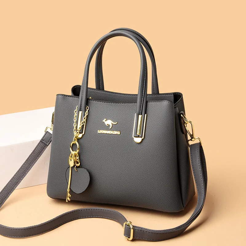 Large capacity women's bag with lychee texture, PU material, horizontal square shape, 28x22x12.5cm, available in six colours