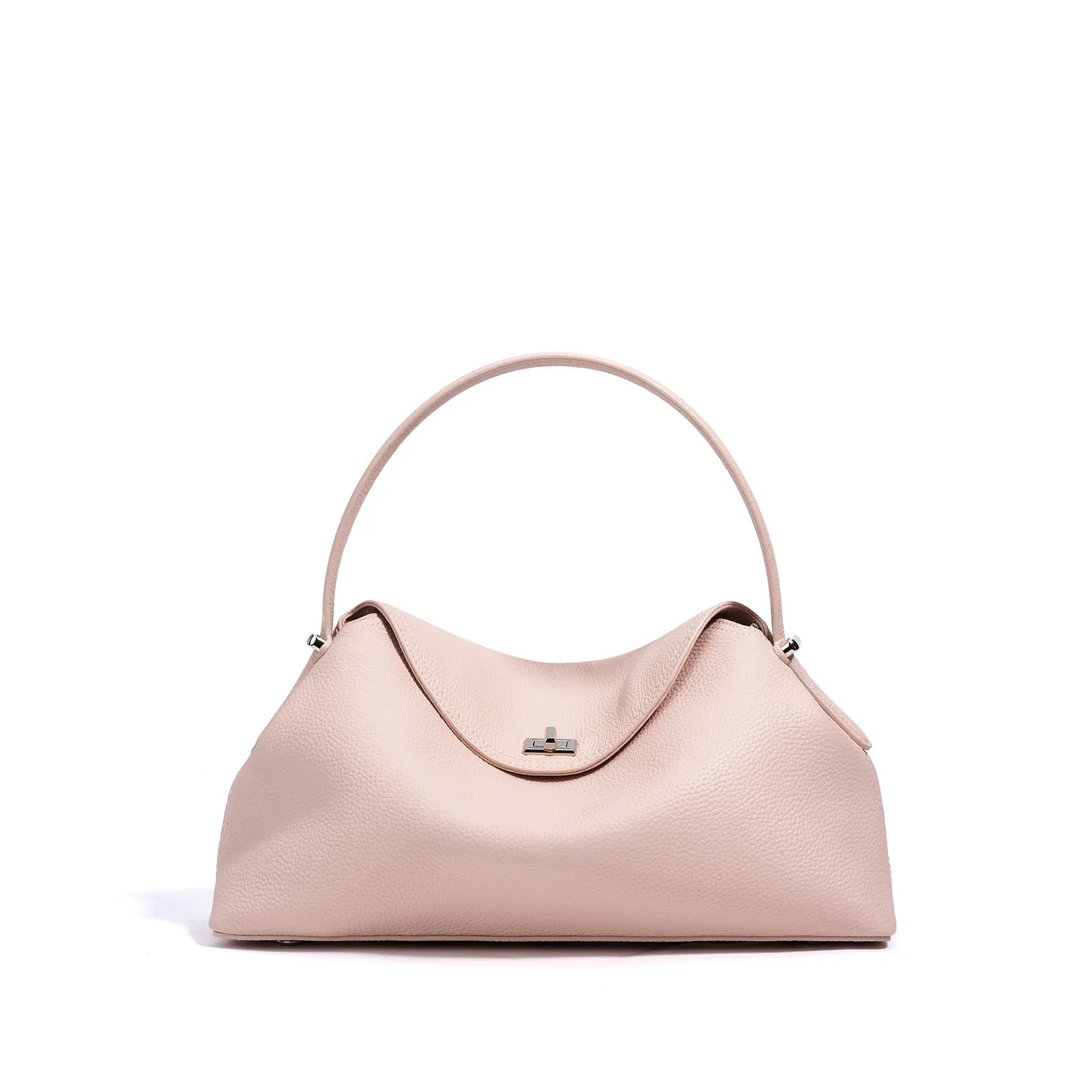 Cowhide leather shoulder messenger bag in pillow shape with open pocket, available in five colours including black and golden brown.