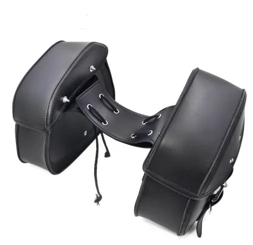 Black PU leather motorcycle saddlebags left and right side storage set for cruisers