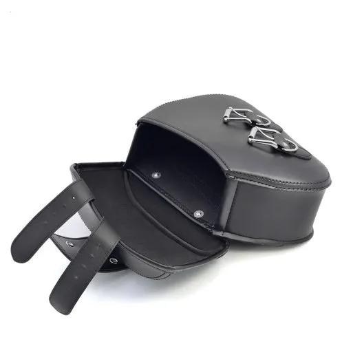 Black PU leather motorcycle saddlebags left and right side storage set for cruisers