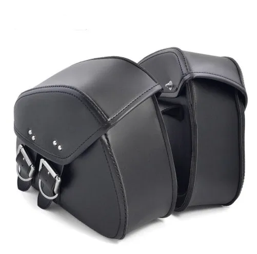 Black PU leather motorcycle saddlebags left and right side storage set for cruisers