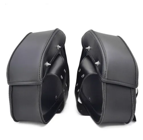 Black PU leather motorcycle saddlebags left and right side storage set for cruisers