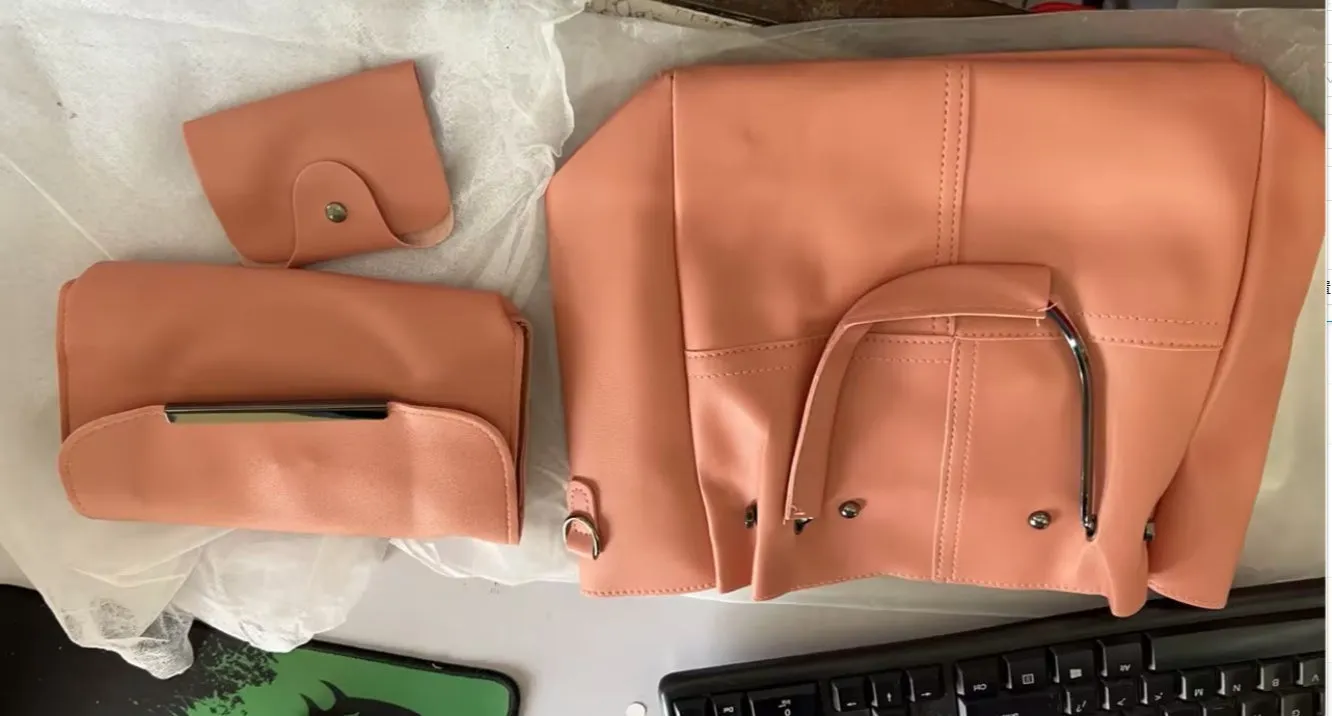 PU leather three-piece messenger bag set for women with tassel detail in coffee colour