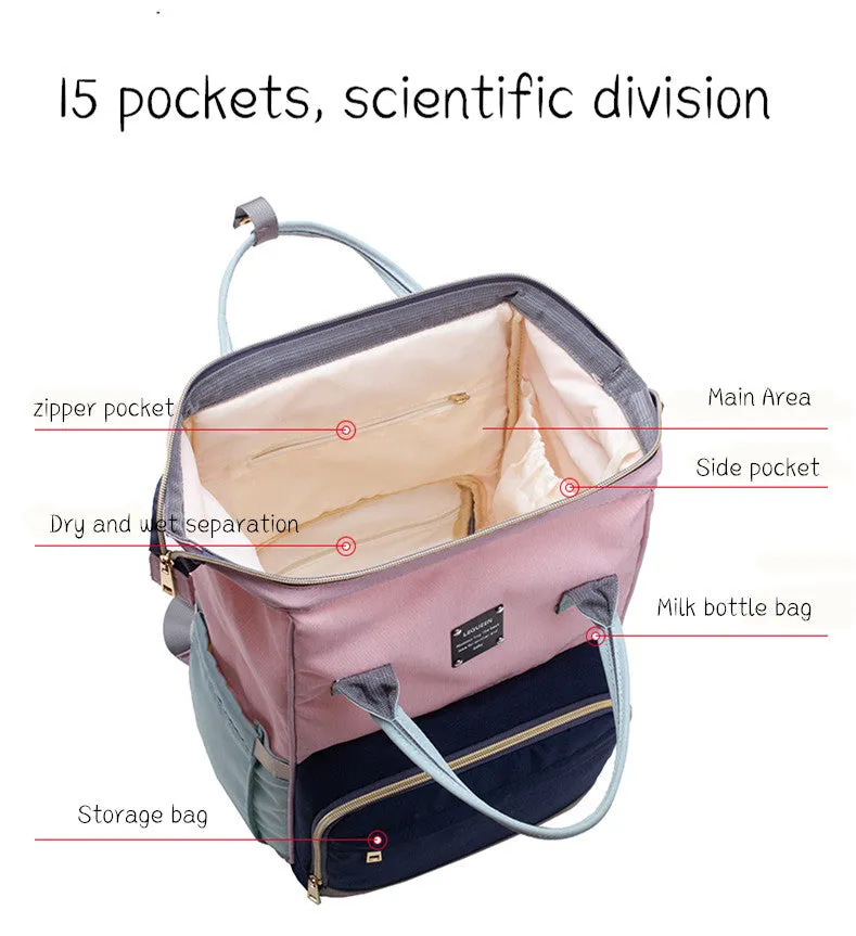Mummy maternity bag backpack in solid colour with zipper closure and nylon finish