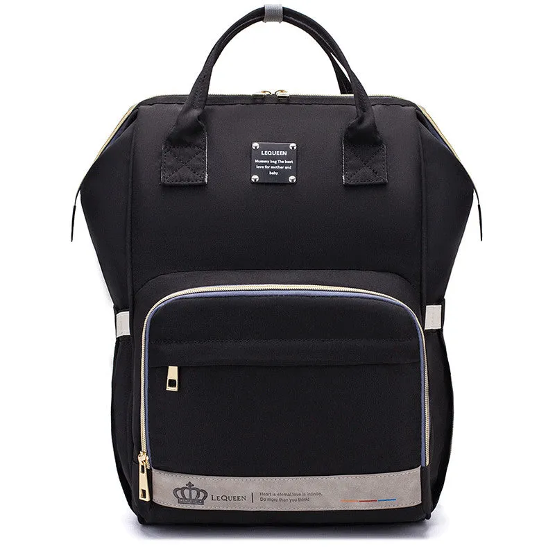 Mummy maternity bag backpack in solid colour with zipper closure and nylon finish