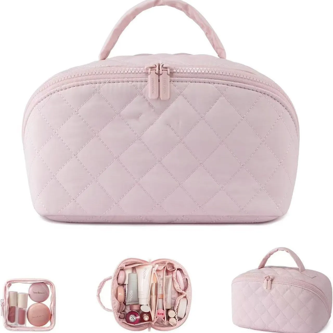 Women's large capacity portable polyester makeup bag in modern simplicity style, beige colour