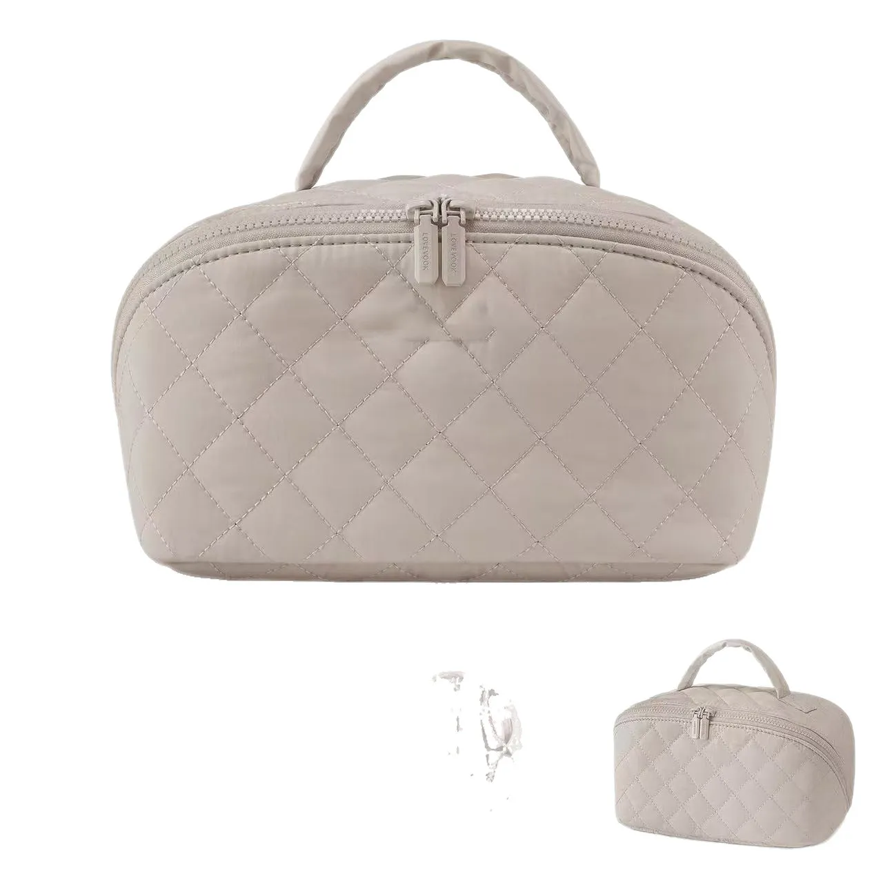 Women's large capacity portable polyester makeup bag in modern simplicity style, beige colour