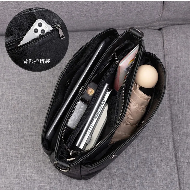 Genuine leather women's shoulder crossbody bag with plaid pattern in urban minimalist style