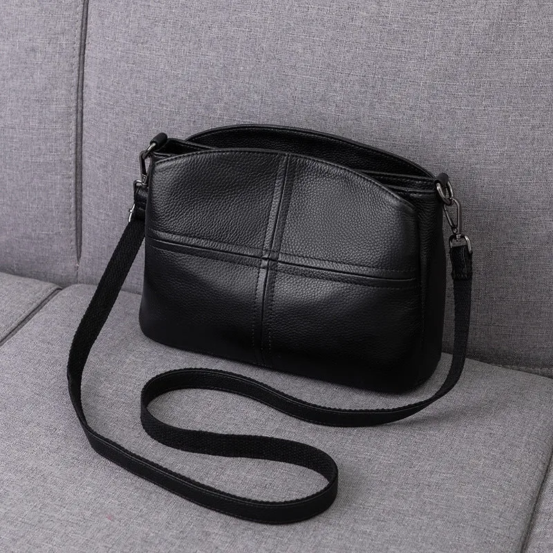Genuine leather women's shoulder crossbody bag with plaid pattern in urban minimalist style