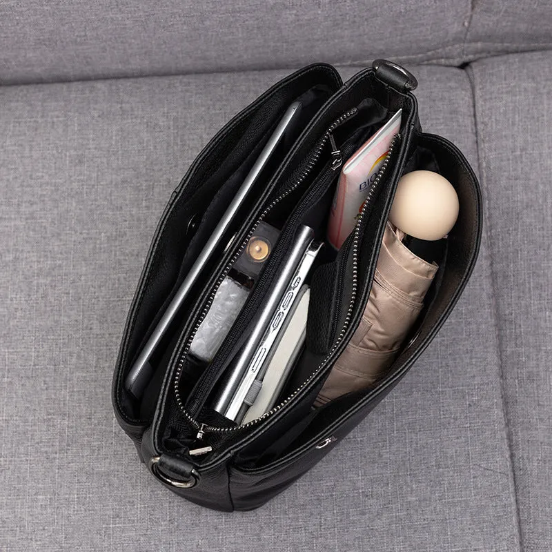 Genuine leather women's shoulder crossbody bag with plaid pattern in urban minimalist style